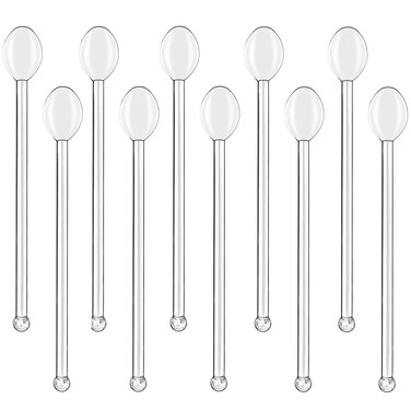 10Pcs Clear Glass Spoons,Heat Resistant Glass Teaspoons,5.8inch Mini Coffee Stirring Spoon,for Cold Drink Yogurt Cocktail Desserts Ice Cream Appetizers