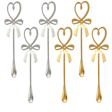 Vctitil 6Pcs/set Gold&amp;Silver Coffee Stirring Spoons Hanging Cup Spoon,Love Heart Bow Mixing Spoons Dessert Scoop for Mixing or Stirring(multicolor)