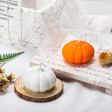 2 Pieces Thanksgiving Pumpkin Shaped Scented Candles Fall Pumpkin Soy Candles White Orange Pumpkin Tealight Candles Home Decor Pumpkin Candle Handmade Wax Candle for Bedroom Bathroom Party