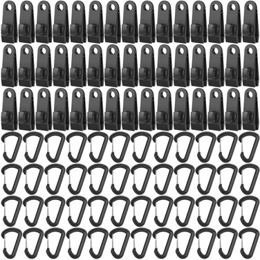 72 Pcs Tarp Clips Heavy Duty Lock Grip D Shape Spring Buckle Set Tarp Clips with Spring Buckle Kit Tarp Clamps Tent Tarp Buckle for Outdoor Camping Tent Caravan Cars Awnings Swimming Pool Covers