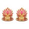 Set of 2 Decorative MDF Wooden Pink Golden Lotus T Light Holder Candle Stand Tealight Holder for Indian Traditional Festival Decorations Lighting Accessories (Without Wax)(Size:-4" Inches) (Pink-1)