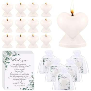 Threlaco 25 Sets Wedding Candle Favors for Guests Include Heart Shaped Tea Light Candles Soywax Tealight Candles Thank You Cards Wedding Souvenir Gifts for Guests Wedding Party Favor Decorations
