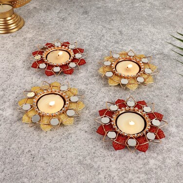 Itiha&Acirc;&reg; Mirror Finish Acrylic tealight Candle Holders, Set of 4, Red and Cream