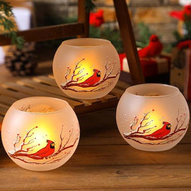 Teenyyou 3 Pcs Christmas Cardinal Votive Candle Holder Red Bird Tealight Candle Holder Cardinal Gifts Red Cardinal Memorial Gift for Loss Glass Cardinal Xmas Desk Decor Sympathy Gift Bereavement Gifts