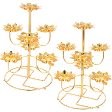 Cabilock 2pcs Butter Lamp Lotus Tealight Holder Copper Oil Lamp Temple Candle Stand Tealight Candle Plate Candles Table Centerpiece Altar Stainless Steel Candle Holder Alloy