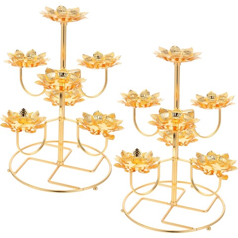 Cabilock 2pcs Butter Lamp Lotus Tealight Holder Copper Oil Lamp Temple Candle Stand Tealight Candle Plate Candles Table Centerpiece Altar Stainless Steel Candle Holder Alloy
