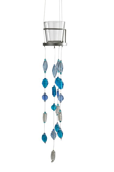 ILLUMEA Bead Light Glow Hanging Votive Candle Glass Beaded Votive Holder Tea Light Metal Vintage Blue Glass Beaded Candleholder Blue Christmas Candle Holder Votive