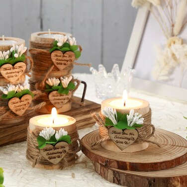 50 Pcs Wood Tealight Candle Holder with Candle Tealight Candle Decoration Thank You Guest Gifts for Wedding Bridal Baby Shower Baptism Souvenirs Rustic Centerpieces(Heart, 50 Pcs, Heart)