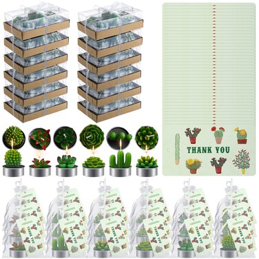 100 Set Cactus Candles Succulent Candles Bulk Tealight Candles with 100 Pcs Mesh Drawstring Bag and Thank You Cards, Mini Plants Candle for Birthday Gift Wedding Party Favors Baby Shower Candle Favor