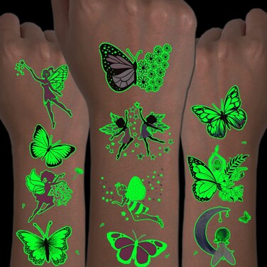 CHARLENT Luminous Butterfly Tattoos for Kids - 14 Sheets Glow in The Dark Butterfly Fairy Temporary Tattoos for Girls Birthday Party Favors Goodie Bag Fillers