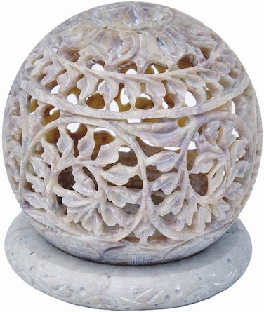 Valentine's Day Gifts Soapstone Votive Tea-light holder with Hand Carved on The Side and a Rosette on The Top   Decorative Lantern for Home and Kitchen Decor