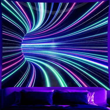 Atrippy Blacklight 3D Wall Tapestry for Bedroom, UV Reactive Blue Light Tunnel Decor Wall Hanging, Black Light Tapestries Aesthetic Large Art Decoration for Living Room Dorm Party 51inch X 60 inch