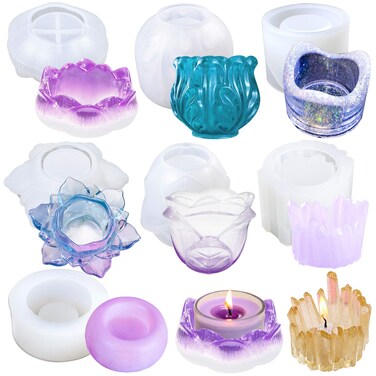 FUNSHOWCASE Candle Holder Epoxy Resin Silicone Molds for Candlestick, Tea Light Votive, Jewelry Container, Ashtray, Crsytal