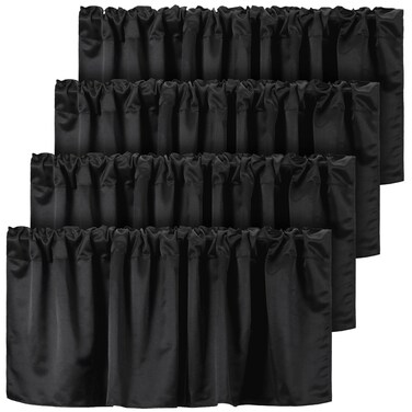 Valance Curtains Blackout Window Curtain Valances Blackout Fabric for Windows Basement Curtains Valance Rod Pocket Tier Window Valances for Bedroom Kitchen Living Room, 52 x 18 Inch (Black,4 Pcs)