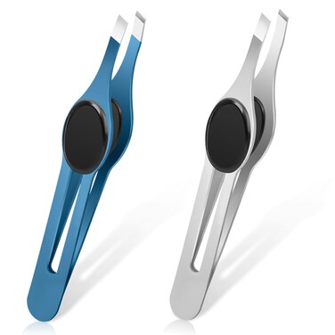 2 PCS Tweezers, Stainless Steel Eyebrow Tweezers, Tweezers for Men and Women, Precision Tweezers for eyebrow and facial hair removal(Blue &amp; Silver)