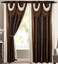 V Elena Luxury Jacquard Curtain Panel with Attached Waterfall Valance &amp; Scarf 54 by 84-in Light Brown