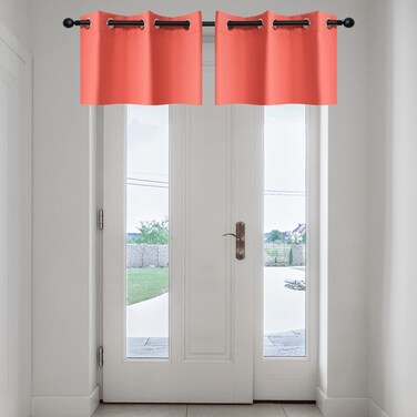YGO Blackout Valance Tiers for Small Window - Grommet Top Window Treatment Blackout Tiers Panels Drapes for Bedroom (Coral, 2 Pcs, W29 x L18 1.2 Inches Header)
