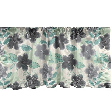 Ambesonne Floral Window Valance, Abstract Nostalgia Pattern with Retro Blooms and Leaves Romantic, Curtain Valance for Kitchen Bedroom Decor with Rod Pocket, 54" X 18", Black Grey