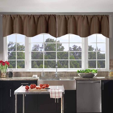 2 Pieces Valances for Window Blackout Valance Curtains Primitive Scalloped Kitchen Valances Rod Pocket Window Valances for Living Room Bedroom, 52x18 Inch Brown Farmhouse Valances