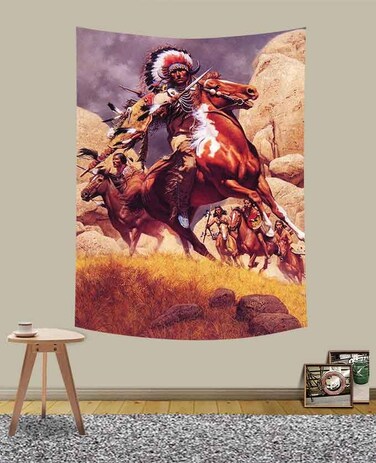 SHRAPHY Native American Indian Tapestry 40x60 Inches Southwest Tribal Mountains Steppe Tapestry Wildlife Horses Wall Hanging Tapestries for Bedroom GTXTUH108
