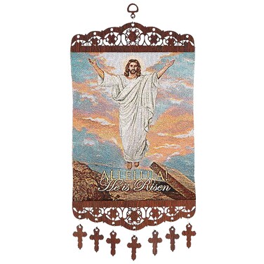 Needzo Alleluia! He is Risen Woven Tapestry Wall Hanging, Inspirational Christian Religious Tapestries for Homes, Faith Based Devotional Gifts for Catholic Men and Women, 15 Inches