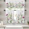 Emvency Spring Flower Kitchen Window Curtains Valance and Tier Set 36 Inch, Pink and Purple Floral 3 Piece Set Short Curtains for Window, Summer Window Treatment Tiers for Living Room Bedroom