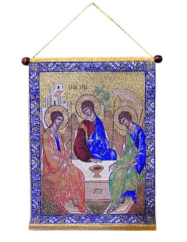 Needzo Wall Tapestry Holy Trinity Icon Old Testament Trinity Rublev Religious Tapestry Icon Wall Hanging, 14 Inch, Orthodox Christian Catholic Icon