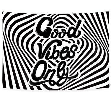 Black and White Good Vibes Only Tapestry Wall Hanging, Swirl Abstrat Aesthetic Bedroom Wall Tapestries, Trippy Psychedelic Hippie Tapestry Wall Art Decor for Home Living Room Dorm