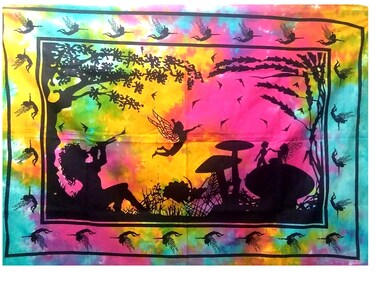 Purpledip Cotton Wall Poster Beach Throw 'Fairy Tales': Bohemian Hanging Tapestry (20040)