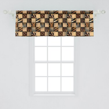 Ambesonne Savannah Window Valance, Earthy Jeans Denim Inspired Patchwork in Giraffe and Zebra Design Art Print, Rod Pocket Curtain Valances for Kitchen Bedroom, 54" X 18", Black Brown