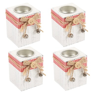 QTMY 4 Pack Wood Farmhouse Candle Holders,Votive Tealight Candle Holder for Modern Farmhouse Decor,Rustic Wooden Christmas Ornaments