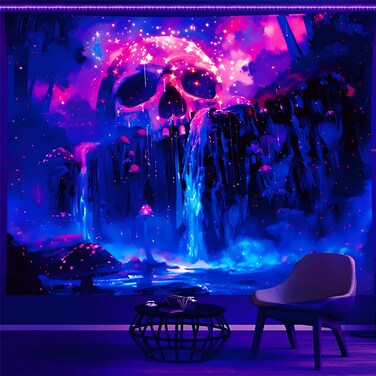 TUGCAY Blacklight Skull Waterfall Tapestry Mushroom Forest Tree Mountain Landscape Tapestry UV Reactive Galaxy Starry Night Tapestries for Bedroom Dorm Decor 60&acirc;&euro;&trade;&acirc;&euro;&trade; x 50&acirc;&euro;&trade;&acirc;&euro;&trade;