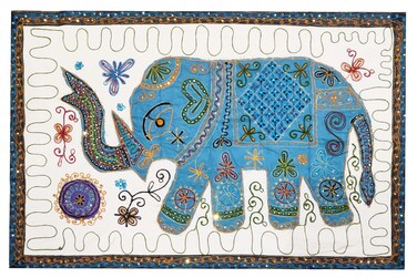Purpledip Cotton Tapestry 'Royal Elephant': Vintage Patchwork Sequin Embroidery Bed Throw Or Wall Hanging (11357)