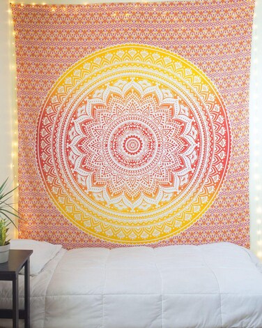 Swayam Exports Ombre Yellow mandala Bohemian hippie Tapestries Psychedelic Tapestry   Pure Cotton material   35x45 inch Poster size  Ombre Yellow