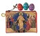 Pysanky Pysanki Wooden Ukrainian Hand Painted Easter Eggs - Set of 3 - With Tapestry Pouch Purse Bag Resurrection of Christ 5 3/8 Inch