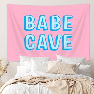 Babe Cave Tapestry Cute Lovely Pink Teen Girl Tapestries Wall Hanging Funny Party Backdrop Party Decorations for College Dorm Bedroom Art Poster 60x40