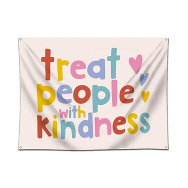 DecrPlus Treat People with Kindness Tapestry Wall Hanging Banner for Teen Girl Bedroom Living Room College Dorm Classroom Office 4x3ft Background Decoration