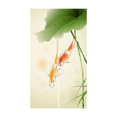 LIGICKY Chinese Style Japanese Noren Doorway Curtain Linen Koi Fish Lotus Leaf Printed Asian Window Treatment Hanging Door Tapestry for Privacy Sushi Kitchen Home Decoration 33.5" Width x 59" Long