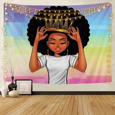 KOYI Black Girl Magic Tapestry African American Women Girl with Crown Wall Tapestry Afro Girls Black Queen Princess Wall Hanging Wall Art 59.1&Ecirc;&ordm; L &Atilde;&mdash; 78.7&Ecirc;&ordm; W Inches for Bedroom Living Room Dorm Room