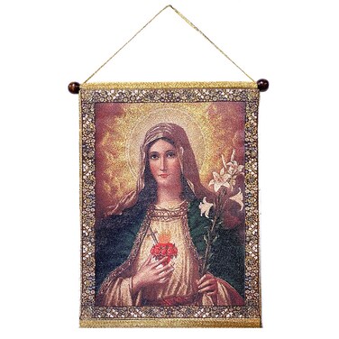 Needzo Wall Tapestry Madonna Virgin Mary Catholic Icon Sacred Hearts of Mary Tapestry Icon Wall Hanging 14 Inch, Catholic Icon of Saint Mary Religious Tapestry Gift