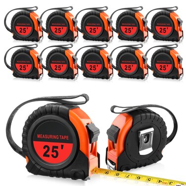 Xuhal 12 Pieces 25 ft Tape Measures Bulk Retractable Measuring Tapes Easy Read Measurement Tapes with Pause Buttons for Adults Engineer Decorator, Standard Inches and Metric