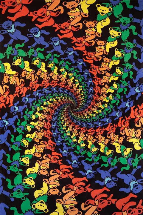 Sunshine Joy Grateful Dead 3D Dancing Bears Spiral Mini Tapestry Wall Art 30x45 Inches - Amazing 3D Effects