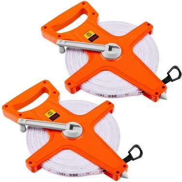 Kanayu 2 Pieces 330 Ft Fiberglass Tape Measure Open Reel Tape Measure Retractable Long Tape Measure with Feet and Meters Measuring Tape Reels Yard for Engineer Sport Field Project Construction