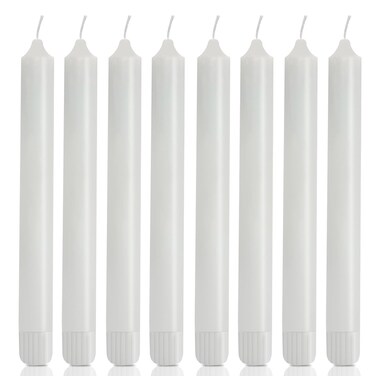 8 Pack 8 Inch Hand Poured White Dripless Taper Candles, Soy Candles, Non-Toxic, Unscented, Smokeless, for Candlesticks &amp; Home Decor