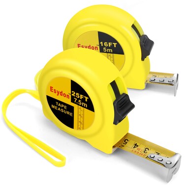 2 Packs Tape Measure 25 ft /16 ft, Esydon Measuring Tape Extendable, Self-Locking Tape Measurer, Easy Read Imperial/Metric Scale Measurement Tape for Designer, Decorator, &amp; Handicraftsman