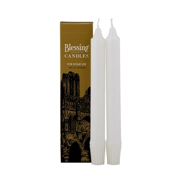 White Taper House Blessing Candles Kit, Catholic Church Supplies, Indoor Home Candle Decor for Wreaths or Centerpieces, Pack of 2