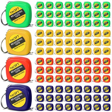 Hoteam 160 Pcs Keychain Tape Measure Mini Measuring Tape Functional Pocket Tape Measure Retractable Metric Inch Construction Party Favors for Birthday Daily Use, 1m/ 3ft, 4 Color