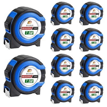 Merkaunis 10 Pcs Tape Measure 25 ft, Retractable Measuring Tape Bulk Self Locking Measurement Tape Easy to Read with Fractions 1/8, Steel Power Tape 1 Inch for Engineer Crafter (Blue)