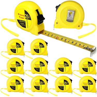 Hoteam 12 Pieces Tape Measure Bulk 25 ft Retractable Measuring Tape Control Self Lock Tape Measure Easy Read Imperial and Metric Scale Measurement for Engineer Contractors Designer Builder