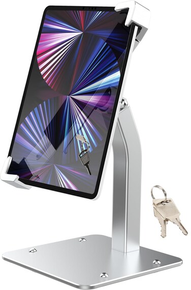YOOZ Anti Theft Tablet Stand for Desktop, Security Tablet Mount Retail Kiosk POS, Heavy Duty Metal Tablet Holder with Lock for 7-11" Tablets, iPad Pro Air Mini, Galaxy Tabs, Surface etc